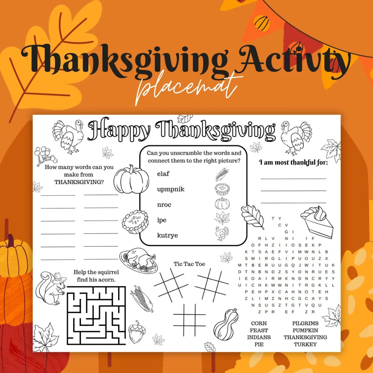 Thanksgiving Activity Placemat