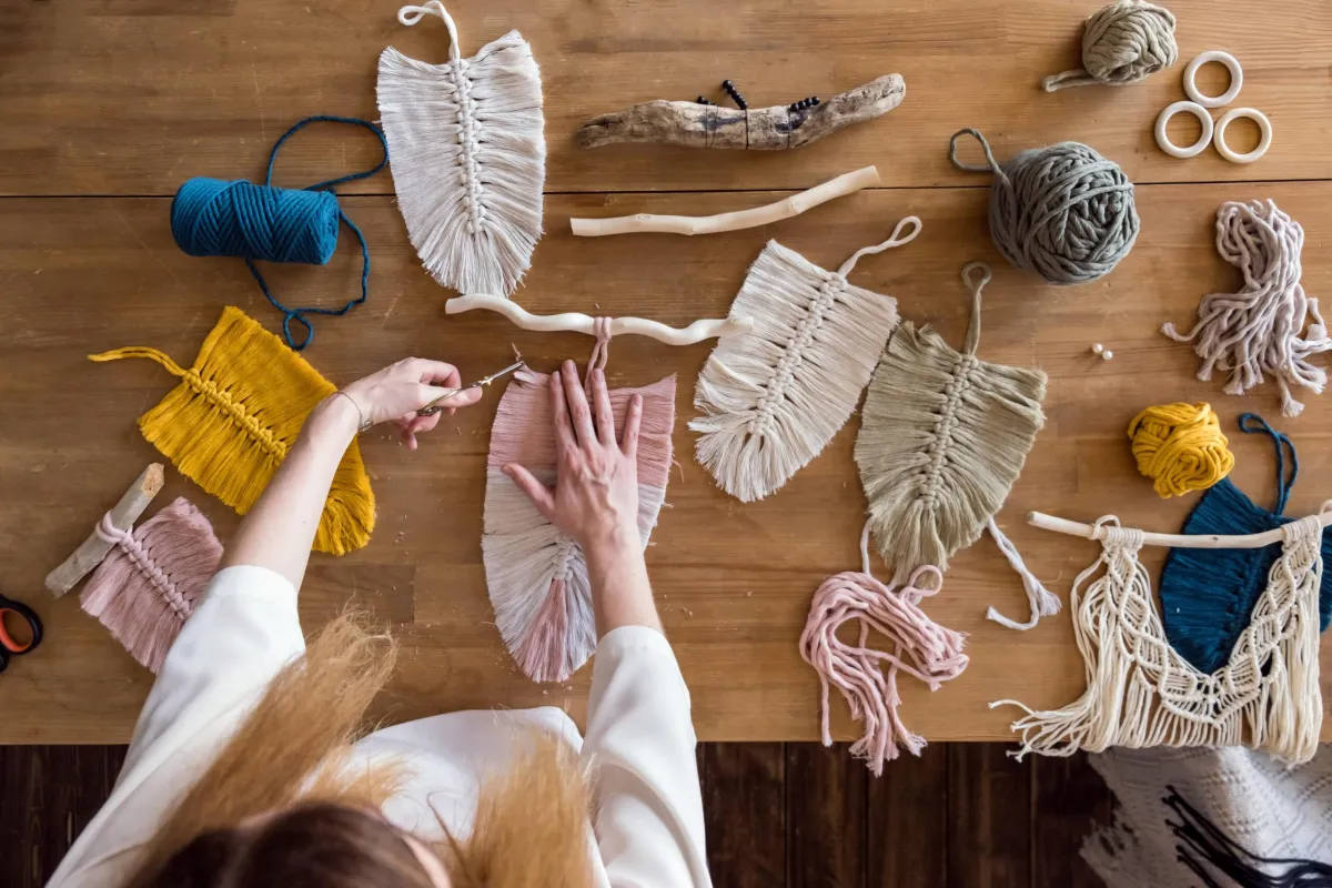 woman crafting with macrame