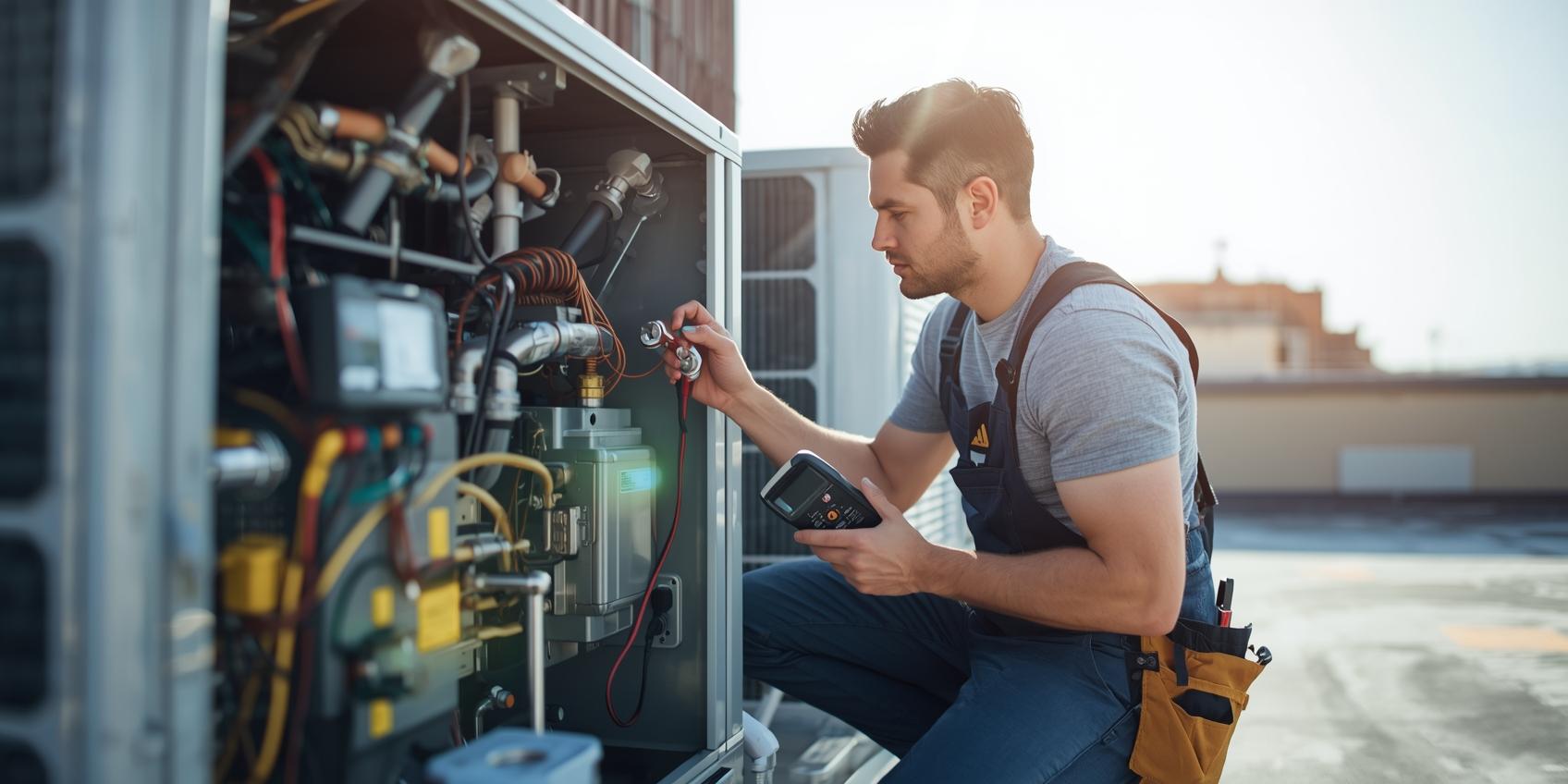 HVAC technician completing diagnostics during a booked service appointment
