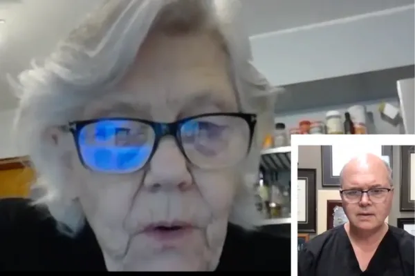 Dr. Rozakis and Beverly on an interview regarding her progress while in the Macular Program