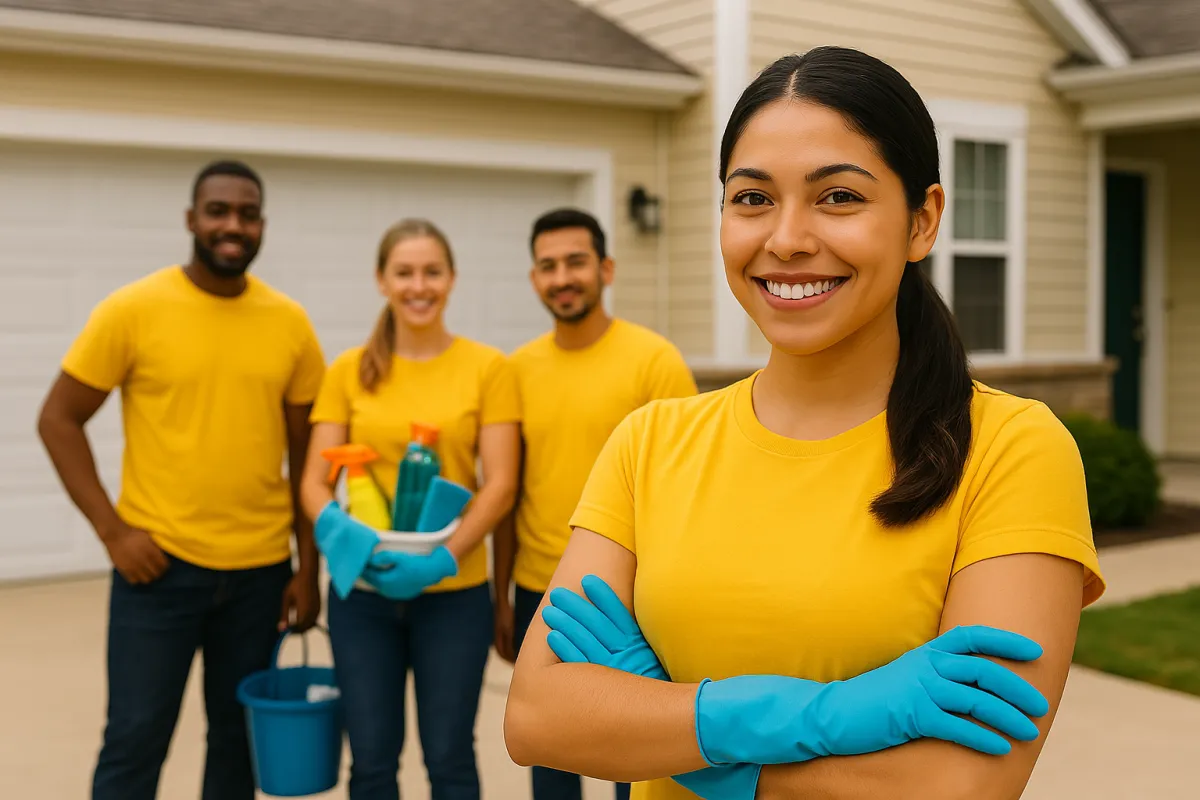 mucho clean team ready to tackle a cleaning job