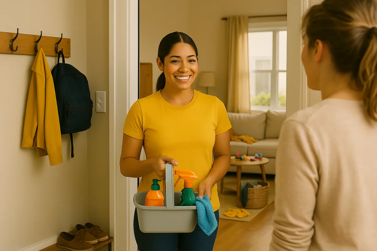 a cleaner ready to help out the homeowner with cleaning tasks