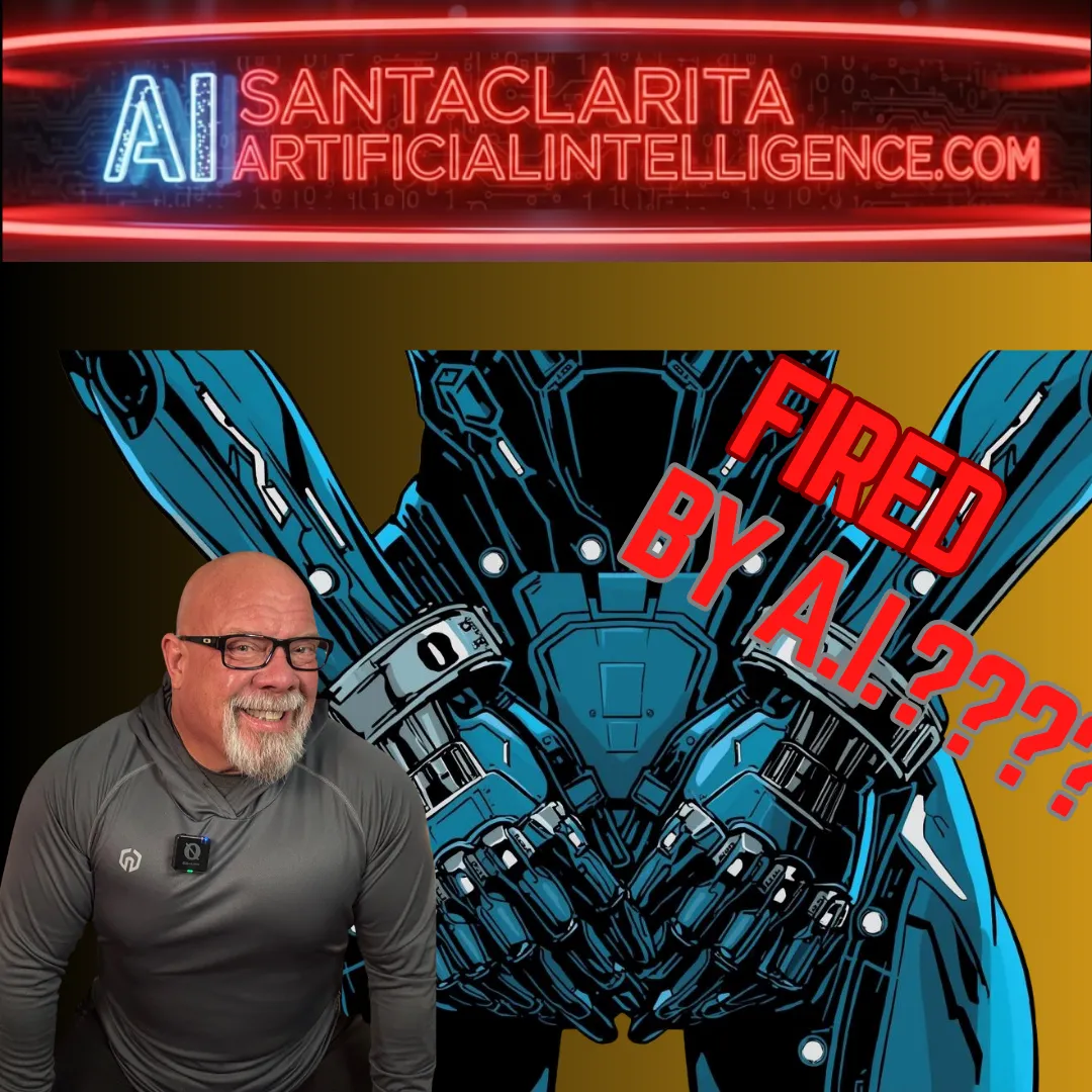 showing connor with honor santa clarita artificial intelligence and a robot in handcuffs with the title fired by artificial intelligence
