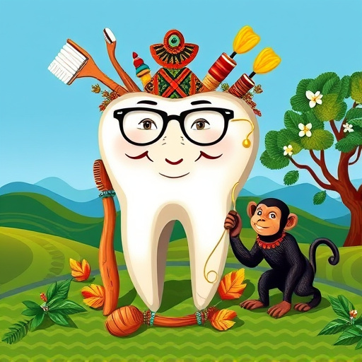 Alt Text: A serene dental practice in Fern Ridge, BC, depicted in a High Renaissance style, featuring an ornate vintage dental chair adorned with rich fabrics and golden accents. Surrounding the chair are whimsical dental tools with intricate designs, creating a blend of sophistication and playful charm. Subtle dental-themed motifs, including glowing pearly teeth and tooth fairy elements, are sprinkled throughout the scene. A large window reveals the lush greenery of Fern Ridge, allowing natural light to filter in, casting gentle shadows and enhancing the warm, inviting ambiance. The soothing color palette of blues and soft whites, with gold accents, complements artistic swirls in the upholstery and twinkling stars around the tools, embodying a perfect balance of professionalism and a friendly atmosphere in dental health.