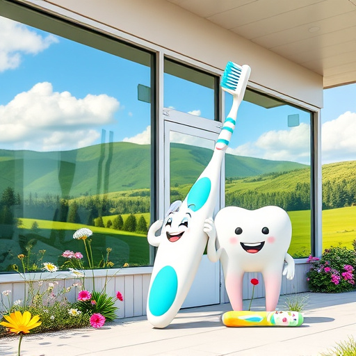 A whimsical blog cover image depicting the theme "Can receding gums grow back?" features an oversized, friendly tooth character standing on a vibrant green field adorned with colorful wildflowers that symbolize health and vitality. Surrounding the tooth are animated dental tools, including a playful toothbrush with arms and a dancing floss character, adding a lively and engaging touch to the scene. In the background, soft rolling hills lead to a dreamy sunset, bathing the landscape in warm hues of orange and pink, creating a serene yet cheerful atmosphere. Quirky plant-like structures resembling tiny gum trees subtly connect to the notion of growth and regeneration. The FolkArt style showcases bold colors and simple shapes, using a palette of soft pastels and vibrant greens to evoke freshness and positivity, inviting viewers into an enjoyable exploration of dental health and the significance of gum care.