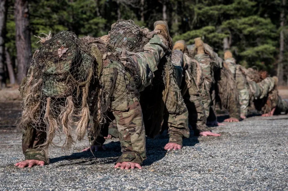 soldier in the military tactical athletes completing physical training 