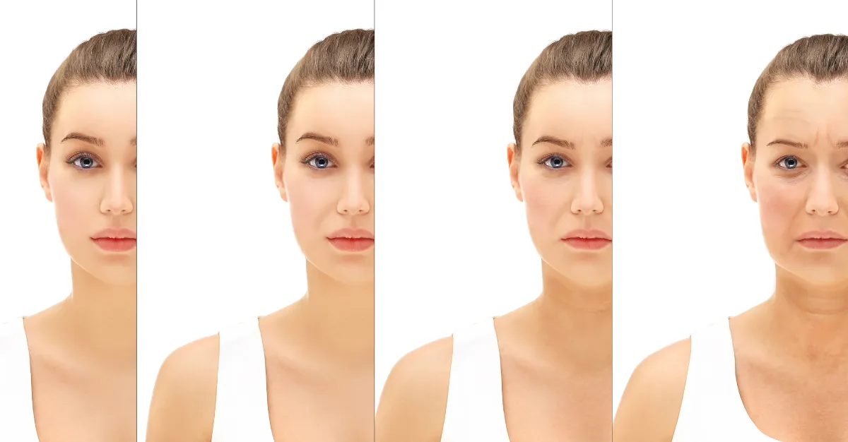 Womens face progressively ages