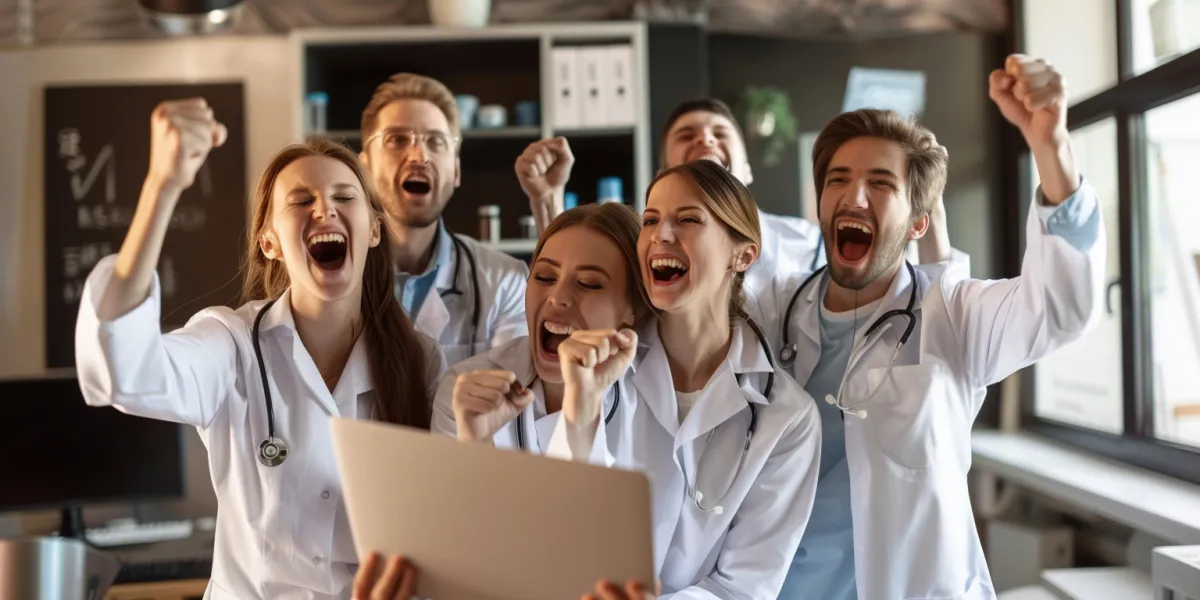 Dermatology clinic team celebrating positive Google Local Service Ad reviews online