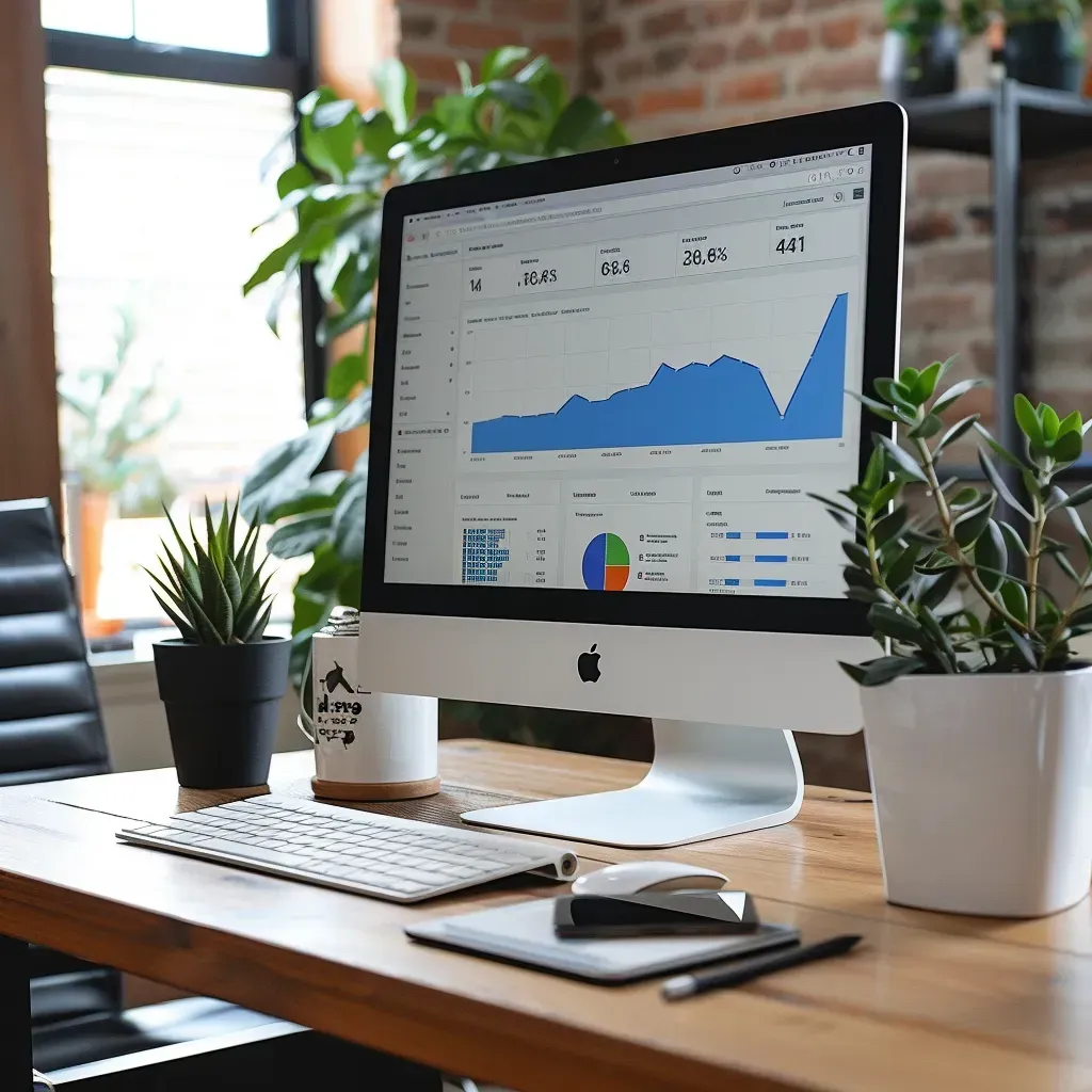 Computer showing digital marketing analytics for local seo with steady growth