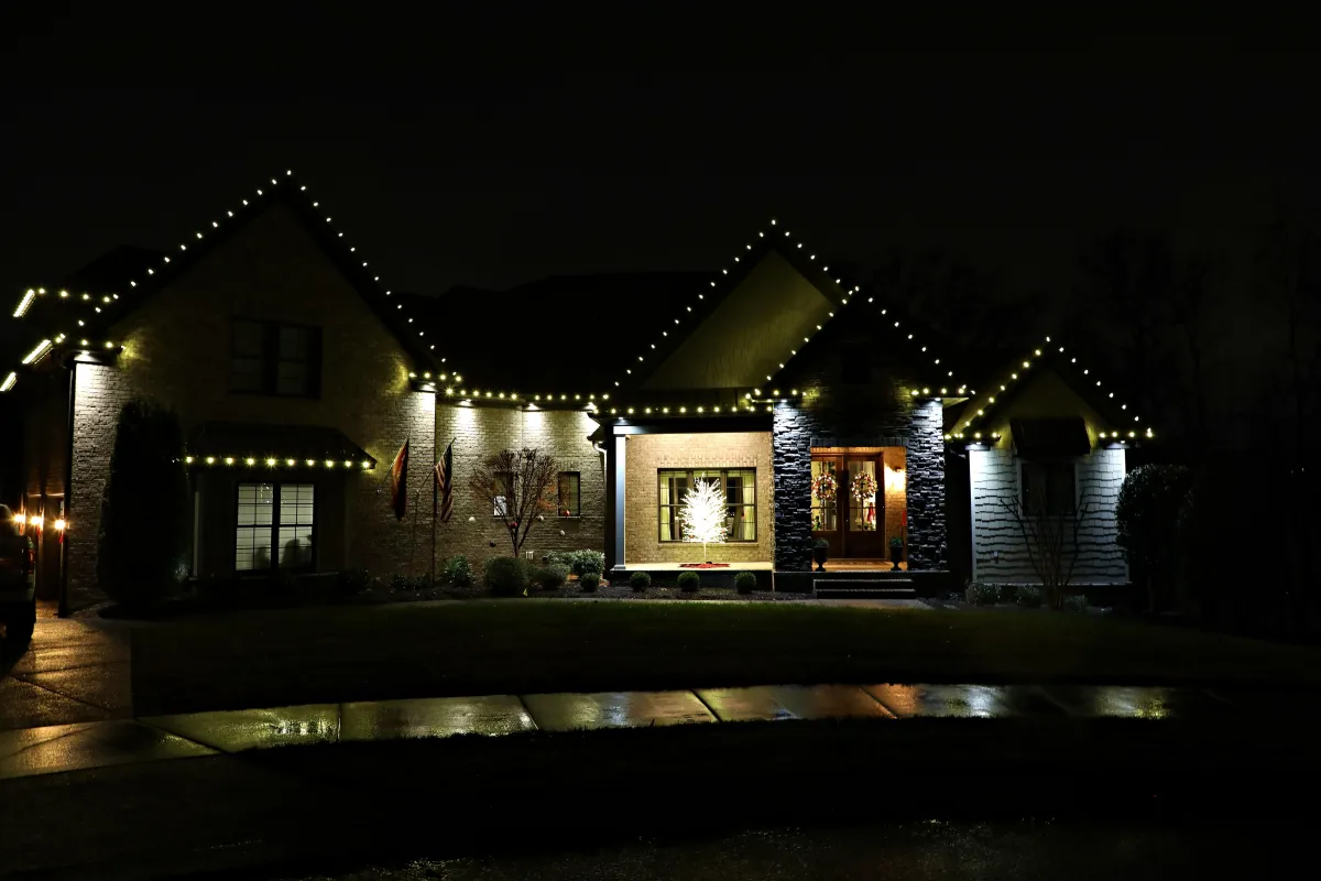 Simple yet elegant white Christmas lights on a home in Clarksville TN