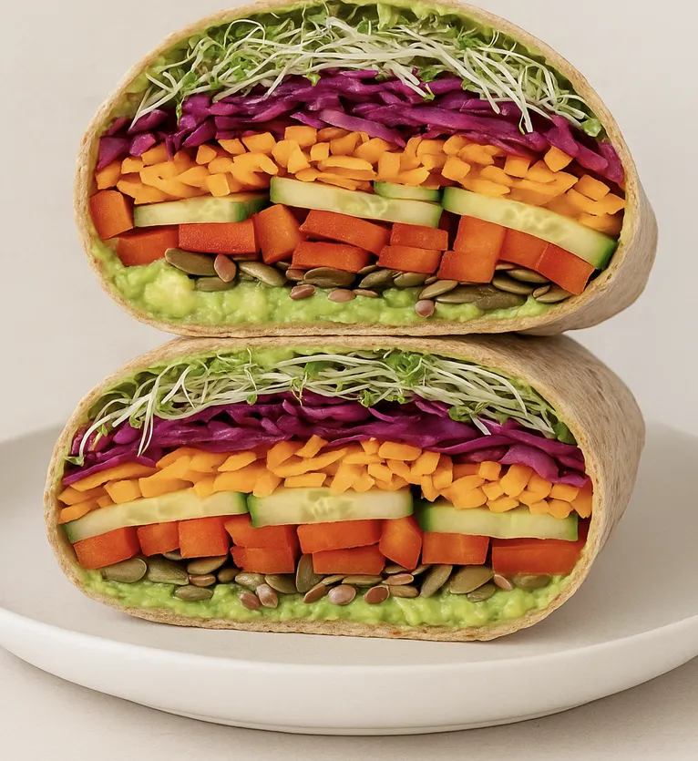 Crunchy Rainbow Wrap with Avocado and Seeds
