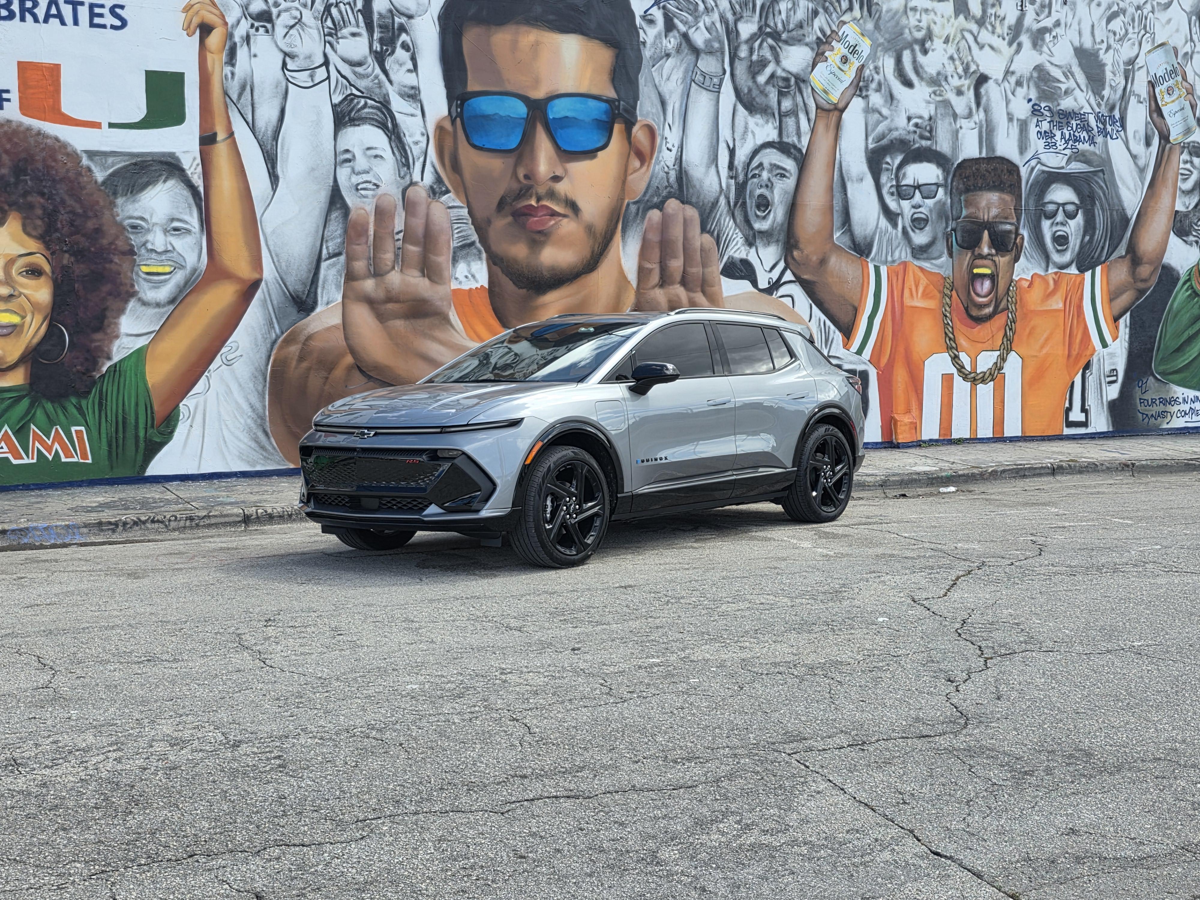 2025 Chevrolet Equinox EV RS in silver, in the Amped Auto Rentals delivery fleet