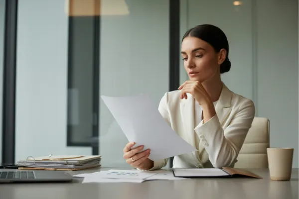 woman reviewing plans