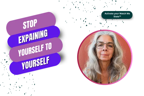 Minimal blog cover graphic with bold text about stopping internal negotiation and finding peace through self-trust and quiet authority.