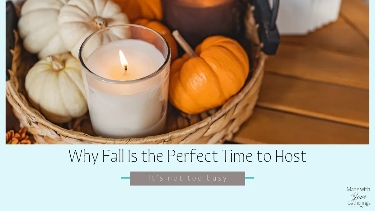 basket with candle, pumpkin, fall colours