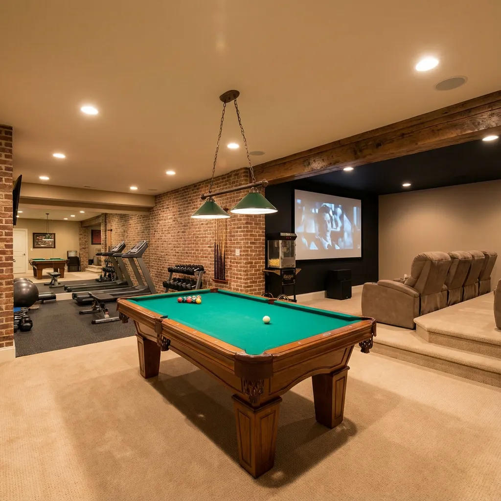 A gaming area in a basement remodeled in Philadelphia by NK Construction and Design