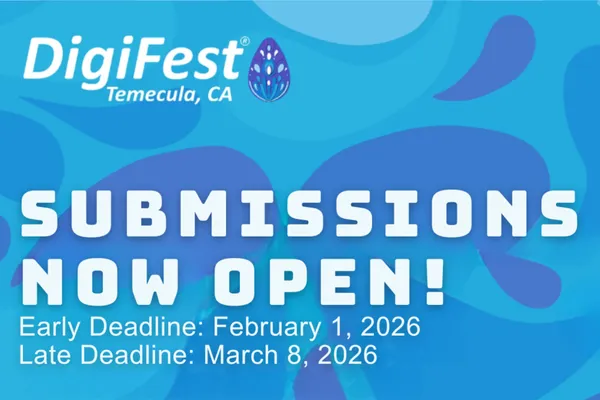 Submit your entry now graphic for DigiFestĀ® Temecula 2025 digital arts festival creative competition.