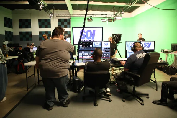 Adults participating in the Title 17 creative arts program at JDS Creative Academy in Temecula working on video and digital art projects