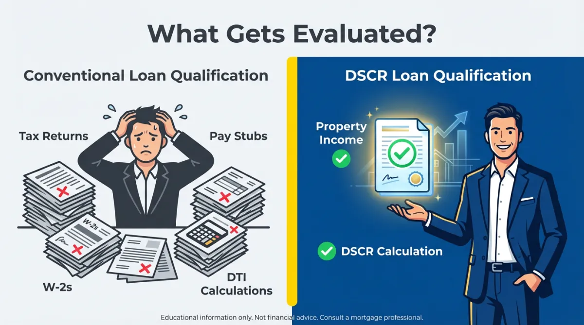 Real estate investor reviewing DSCR loan benefits compared to conventional financing for rental property portfolio growth