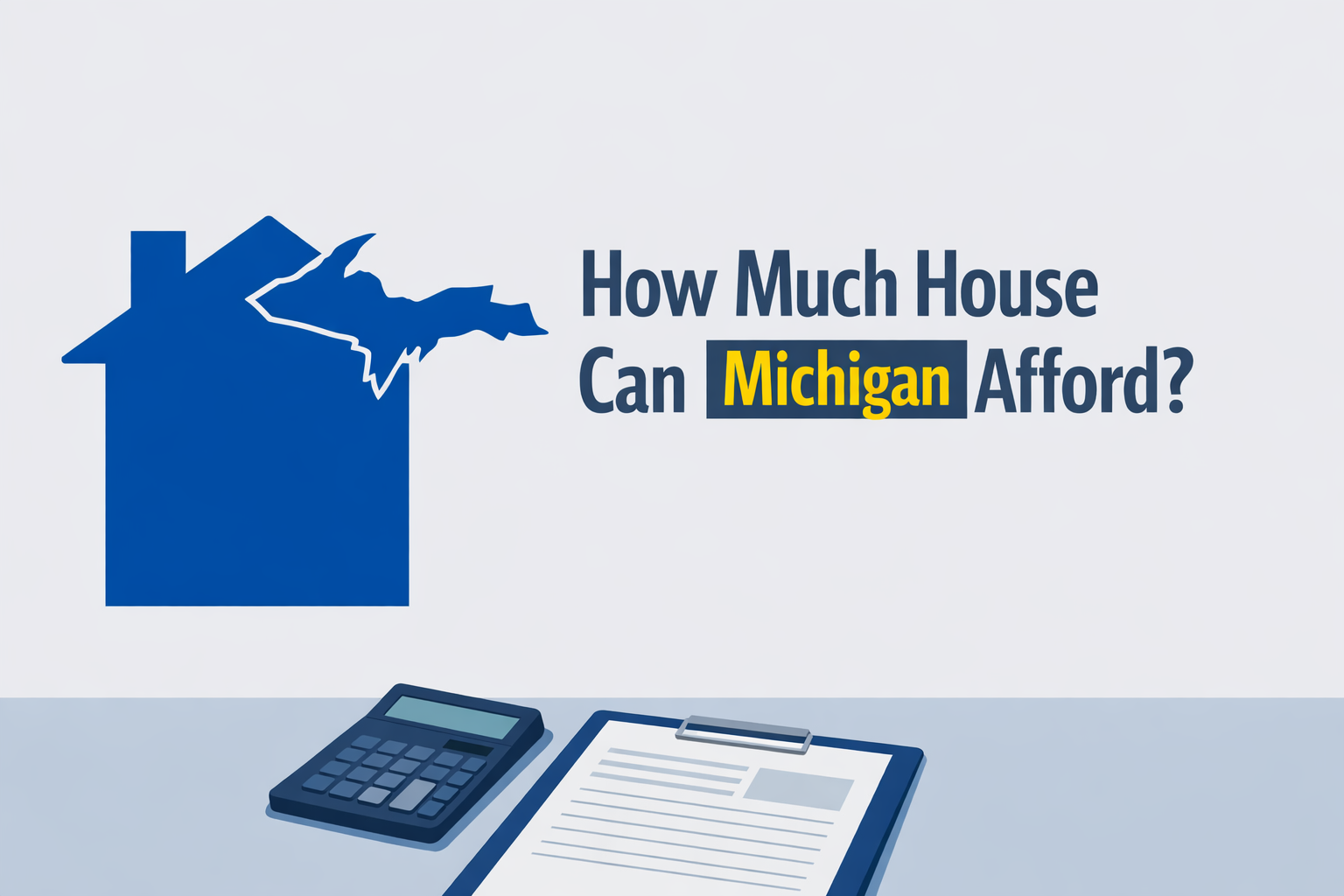 Michigan home buyer calculating mortgage affordability on laptop with house keys and financial documents on desk