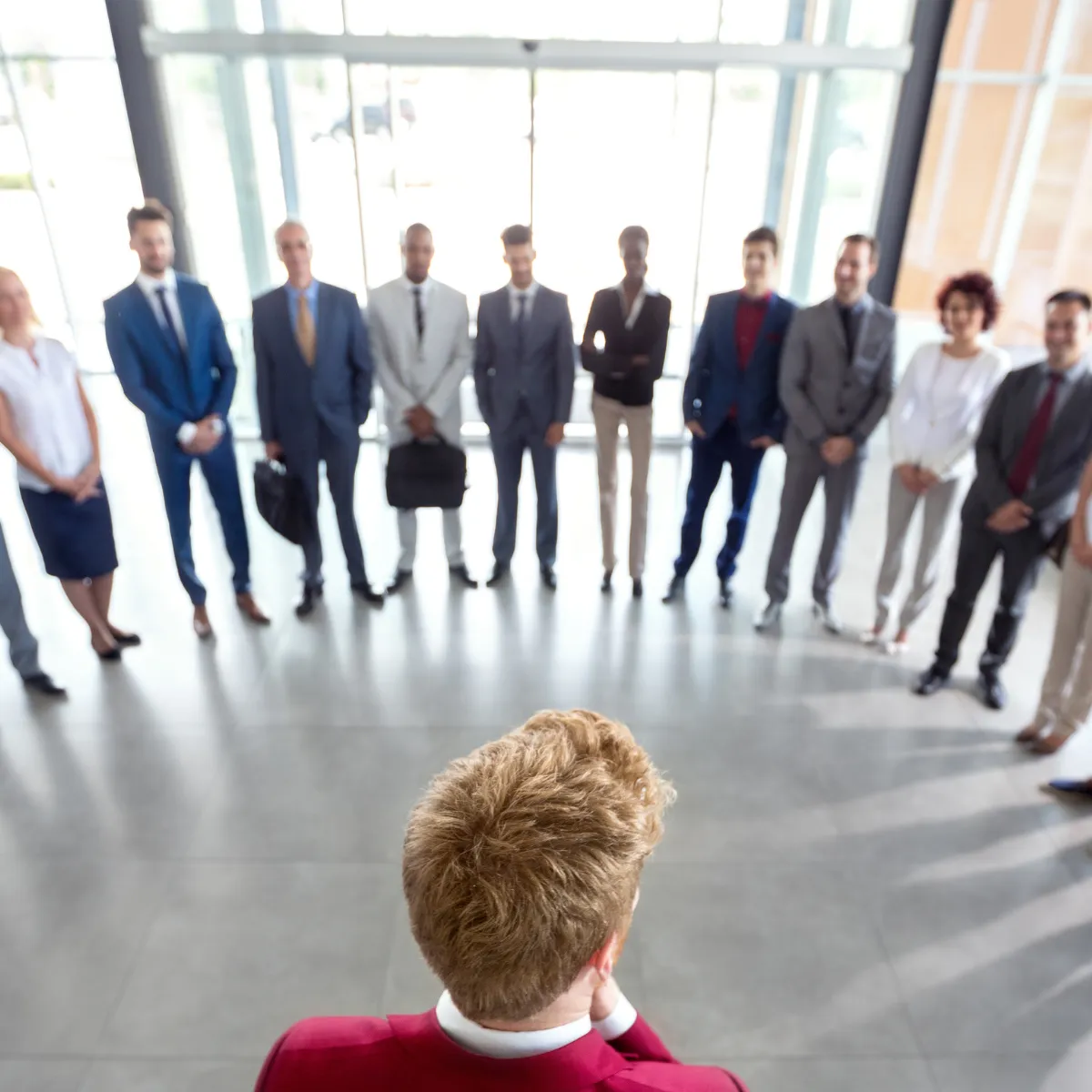 Senior leader addressing team and holding boundaries