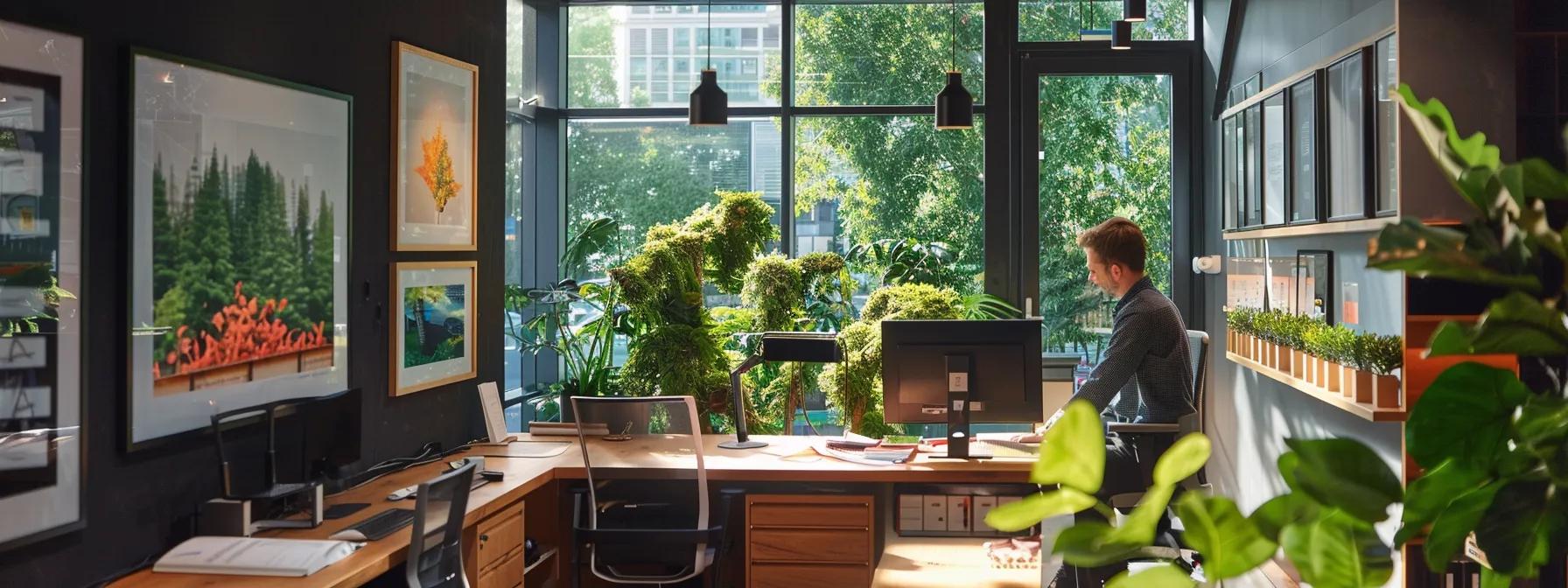 Image of tree service/ arborist sitting and working/ planning 