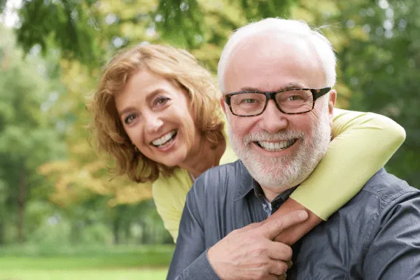 Happy older couple embracing