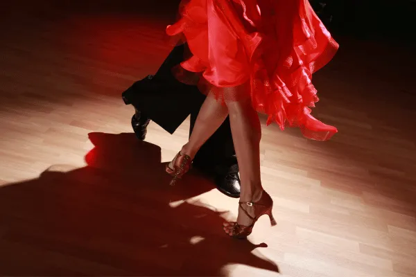 Legs of couple dancing tango.