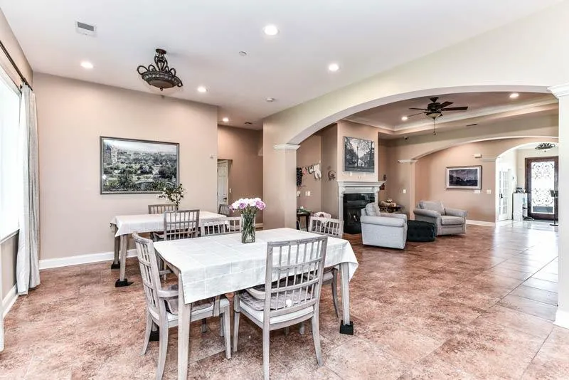 dining and fireplace