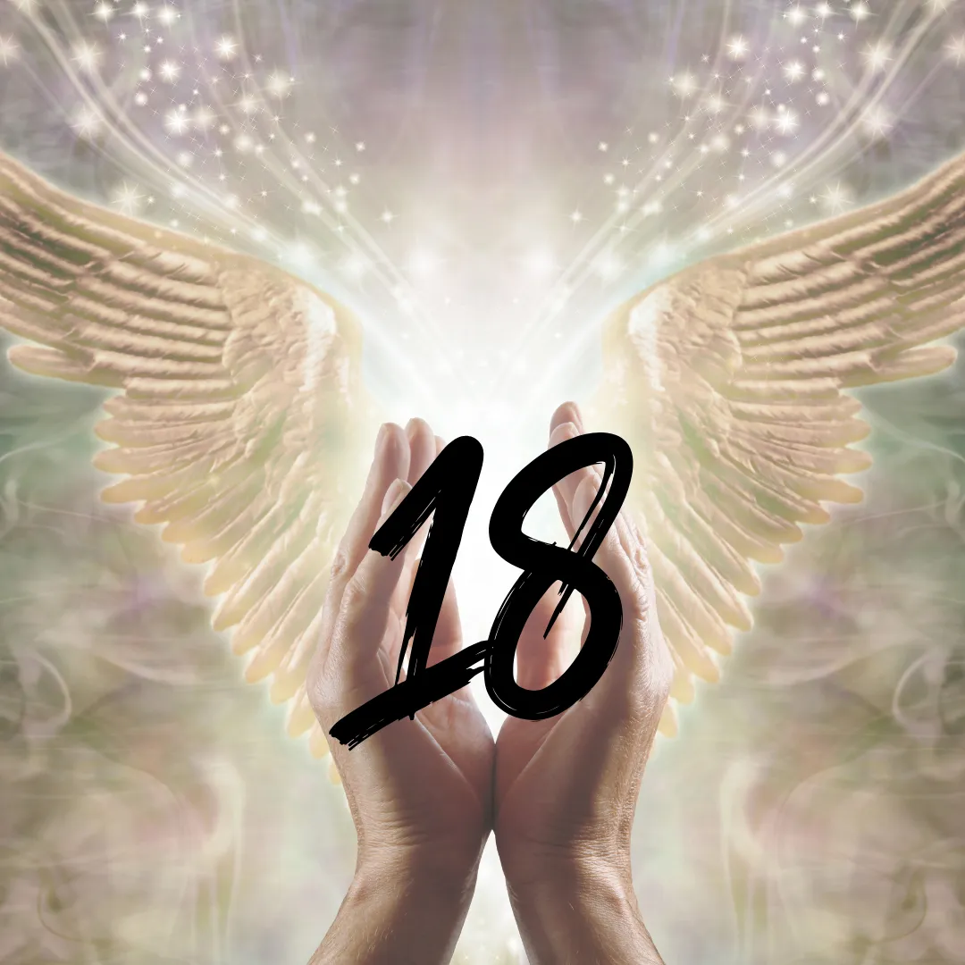 angel hands holding the number eighteen
