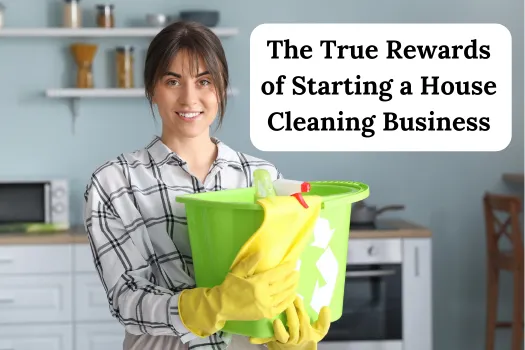 Cleaning lady with cleaning supplies