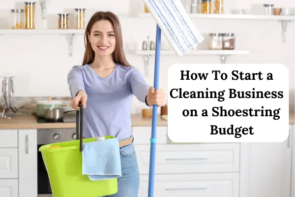 Cleaning girl with cleaning supplies