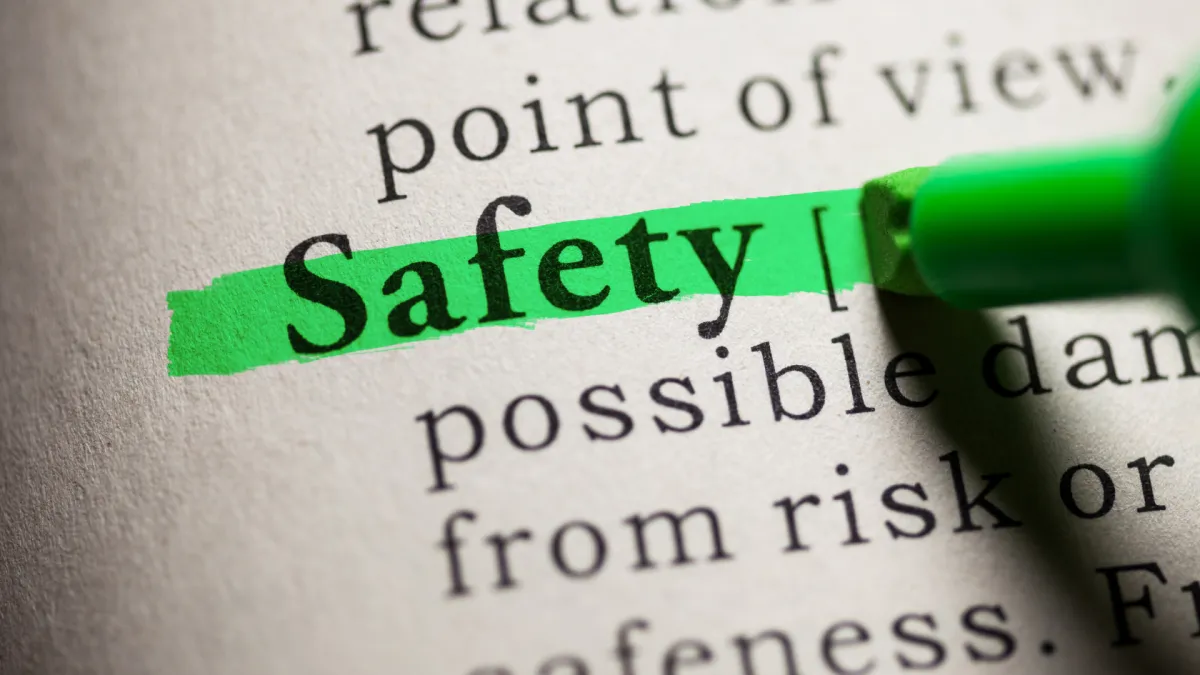 The word Safety in a text book