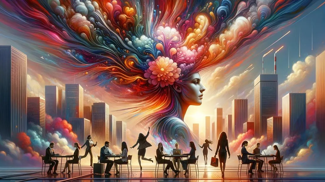 Women with creativity coming from her and people celebrating