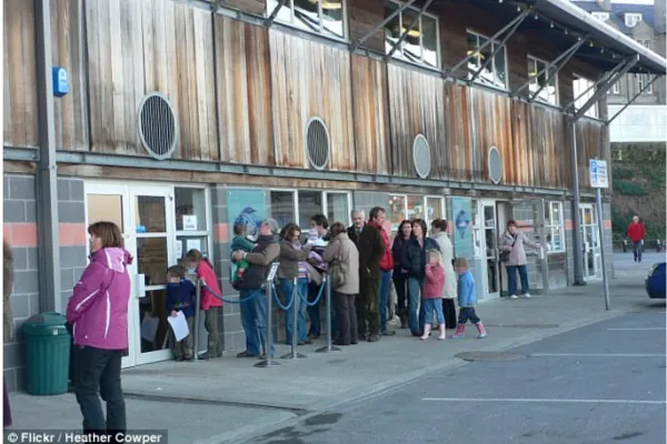 A queue of peple outside Rick Stein's Chip Shop in Padstow