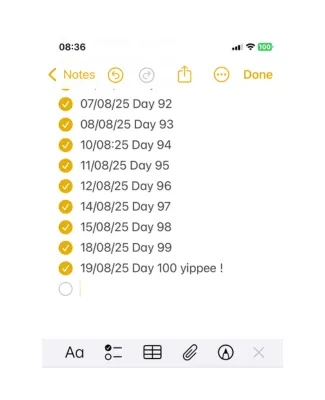 Screen shot of the 100 days.