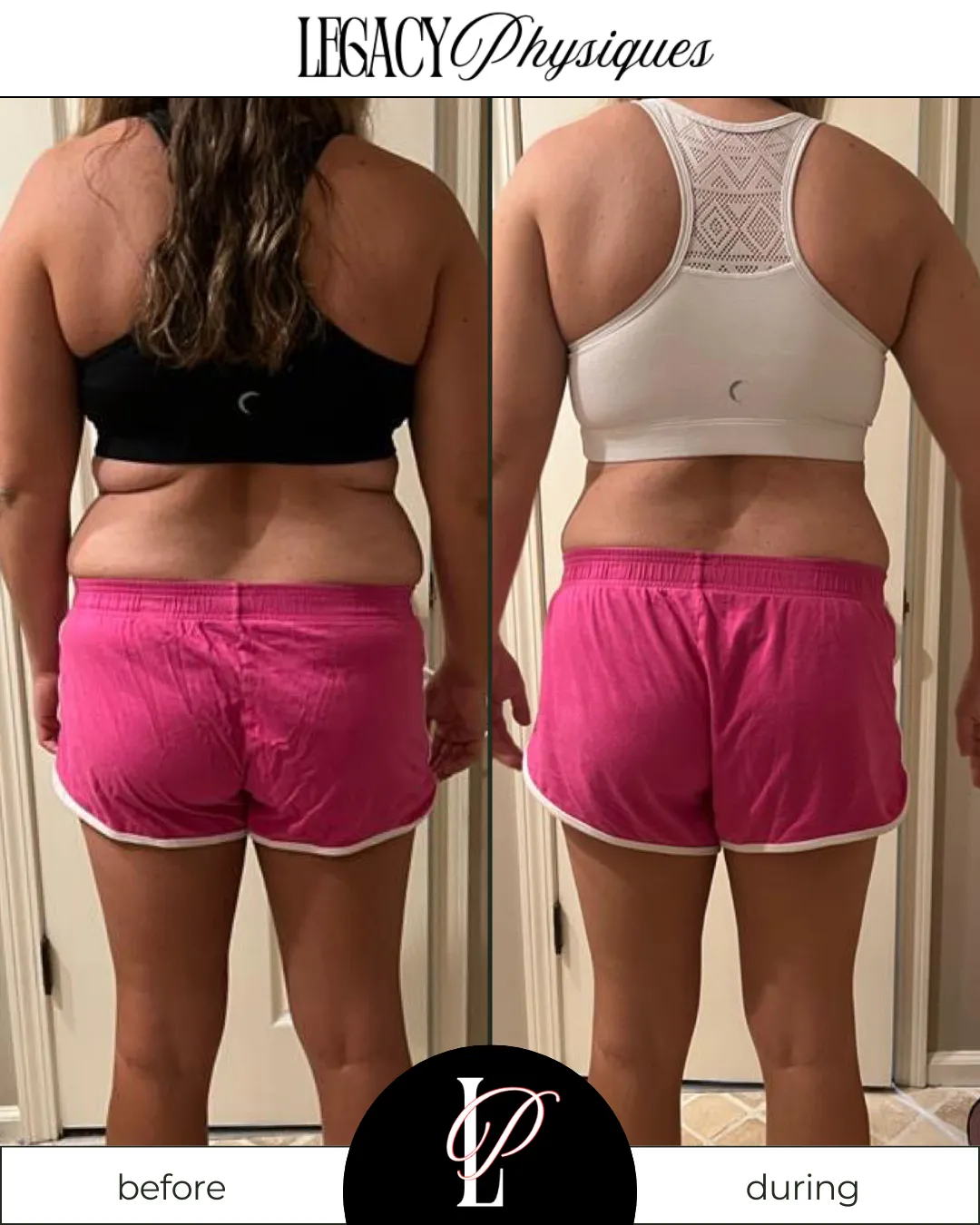 Legacy Physiques client transformation photo showing visible fat loss and muscle definition, highlighting the results of Lindsey Black’s personalized women’s fitness and nutrition coaching.