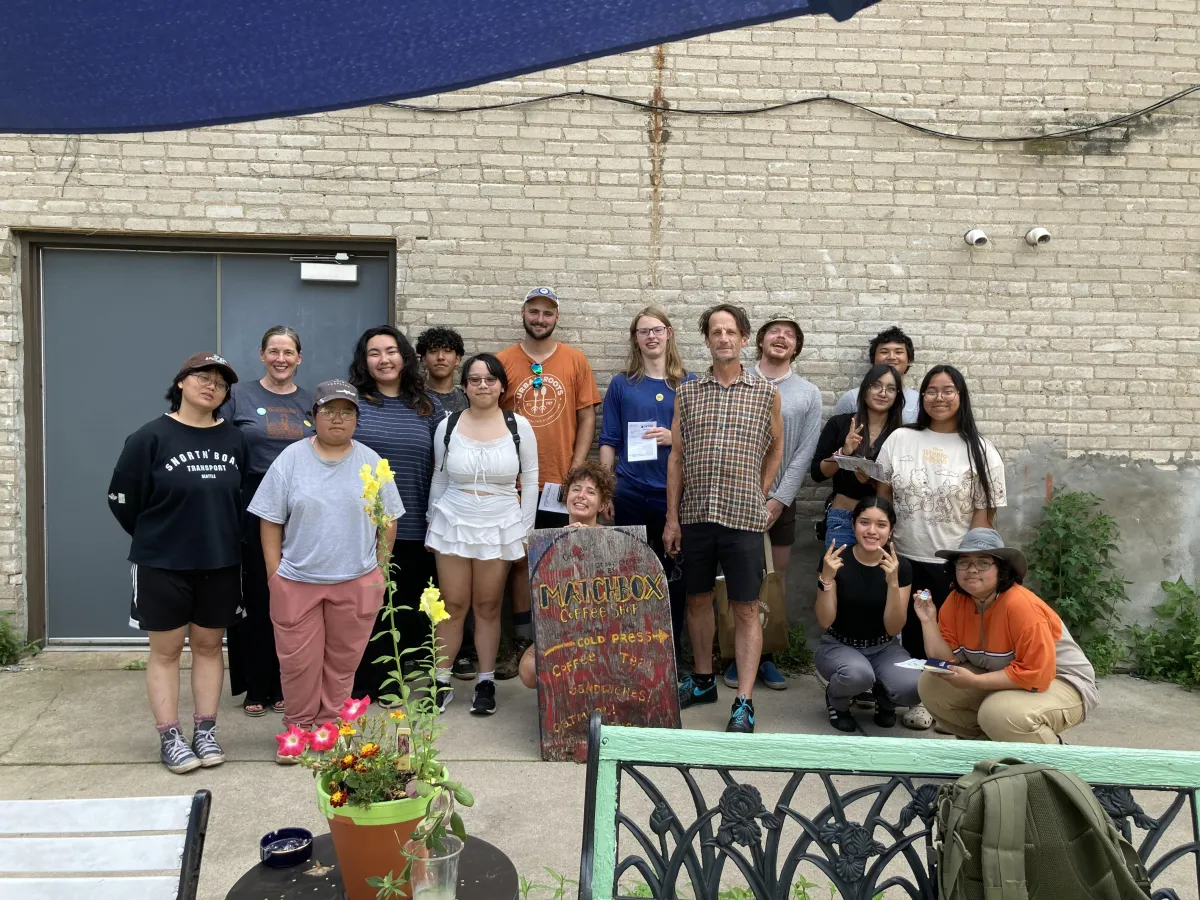 Group of high schoolers, Matchbox Coffee employees and Kirsten