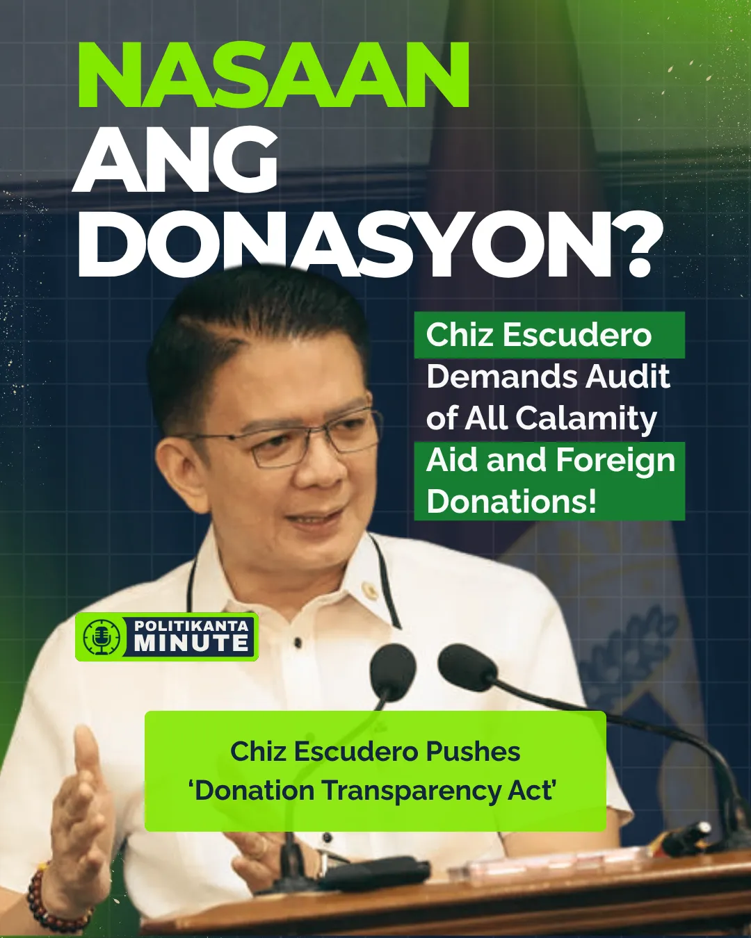 “Sen. Francis ‘Chiz’ Escudero speaking at the Senate session on the Donation Transparency Act, calling for accountability on calamity aid and foreign donations.”