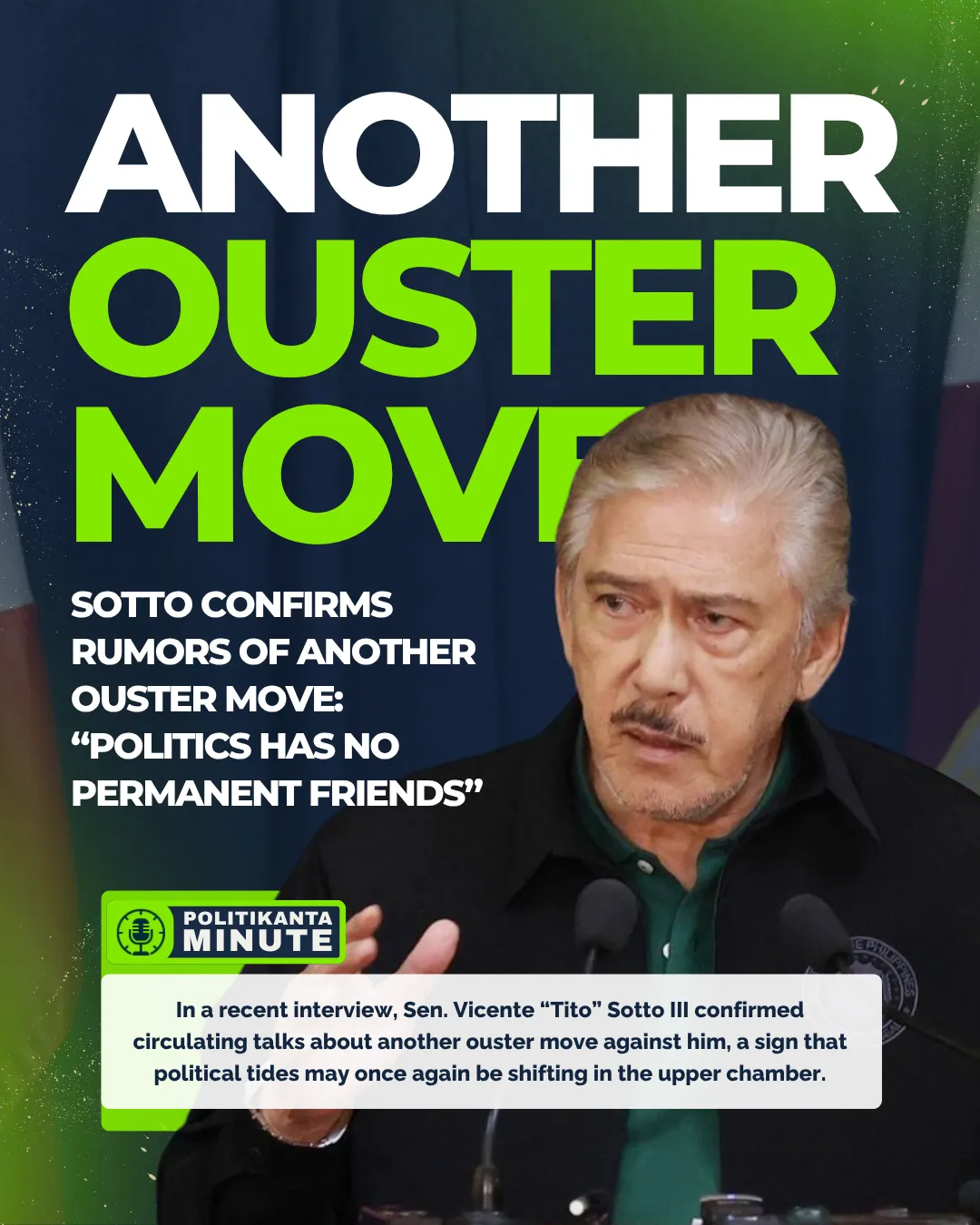 Sen. Vicente ‘Tito’ Sotto III speaking at a press conference addressing rumors of another ouster move against him.