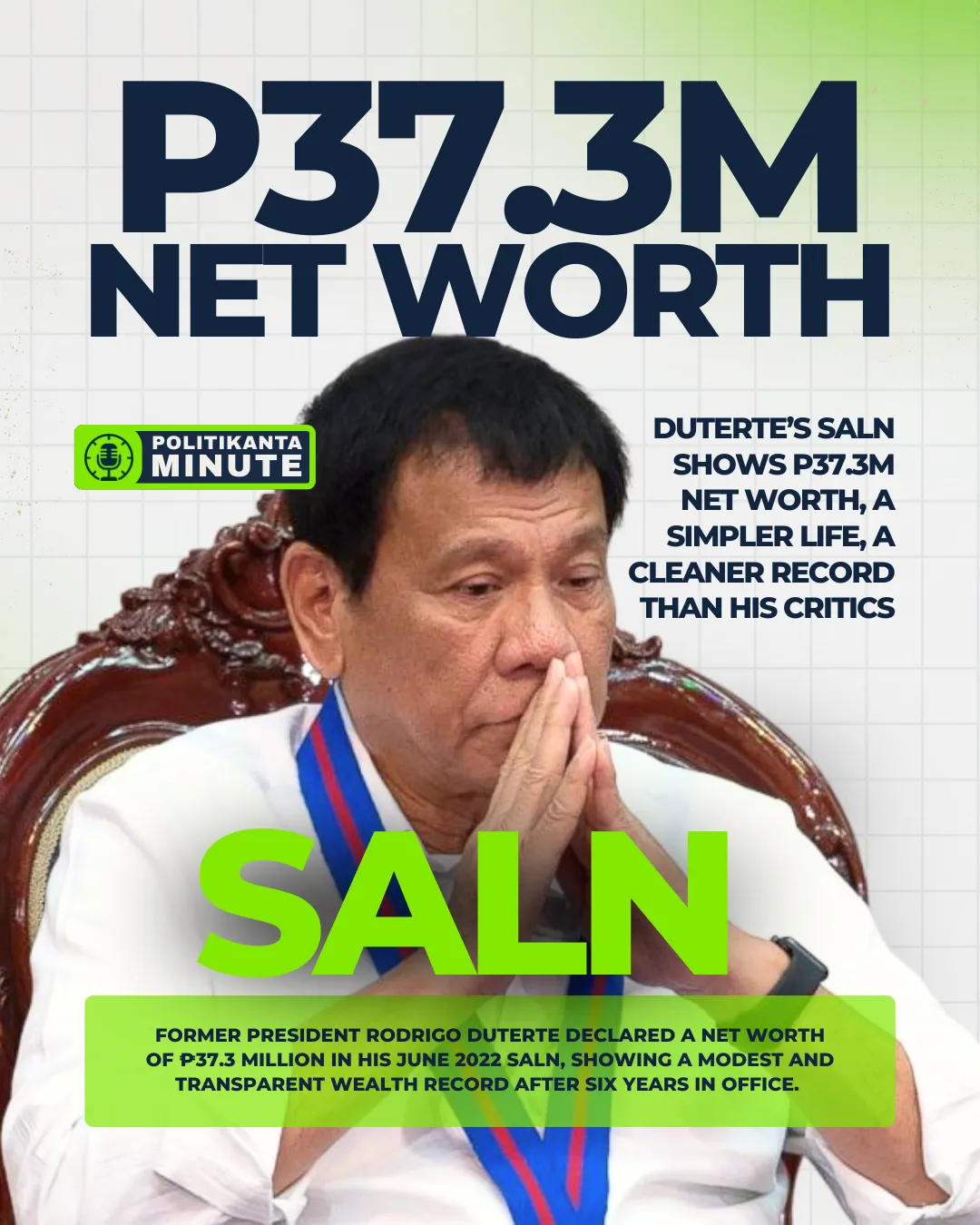 Duterte’s SALN Shows P37.3M Net Worth — A Simpler Life, A Cleaner Record Than His Critics