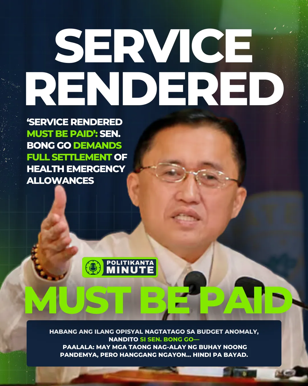 Bong Go Says Pay the Frontliners: ₱1.4B Needed to Settle Pandemic Health Worker Allowances