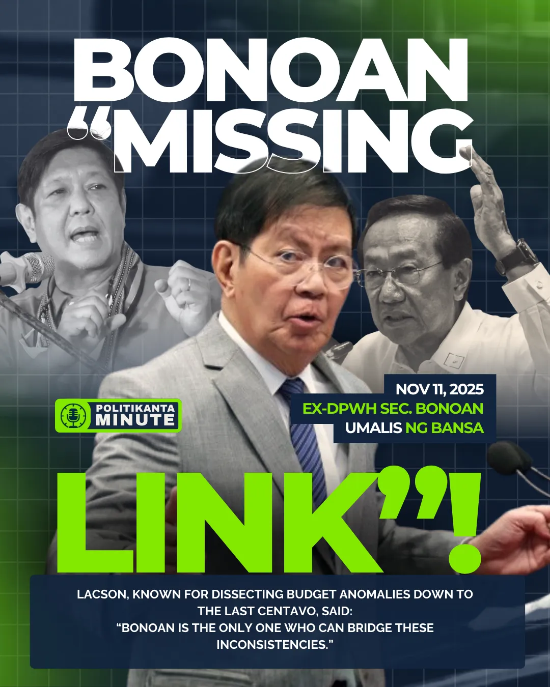 Lacson: Bonoan Is the “Missing Link” That Can Tie Ex-Executive Secretary Bersamin to Flood-Control Mess