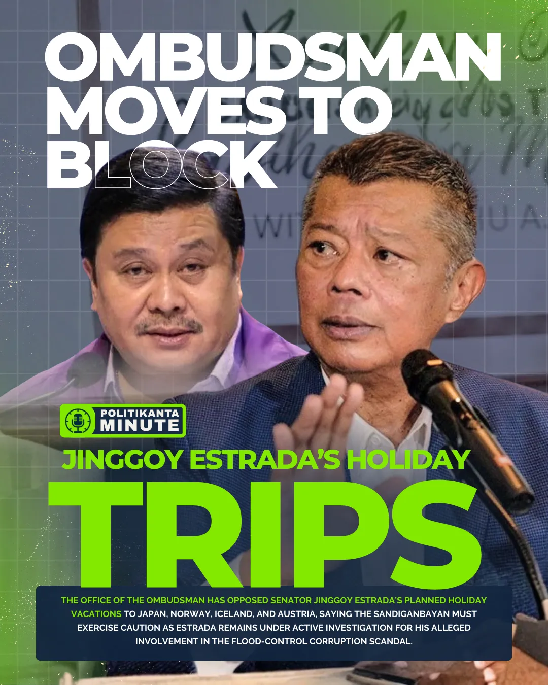 Ombudsman Moves to Block Jinggoy Estrada’s Holiday Trips Amid Flood-Control Probe