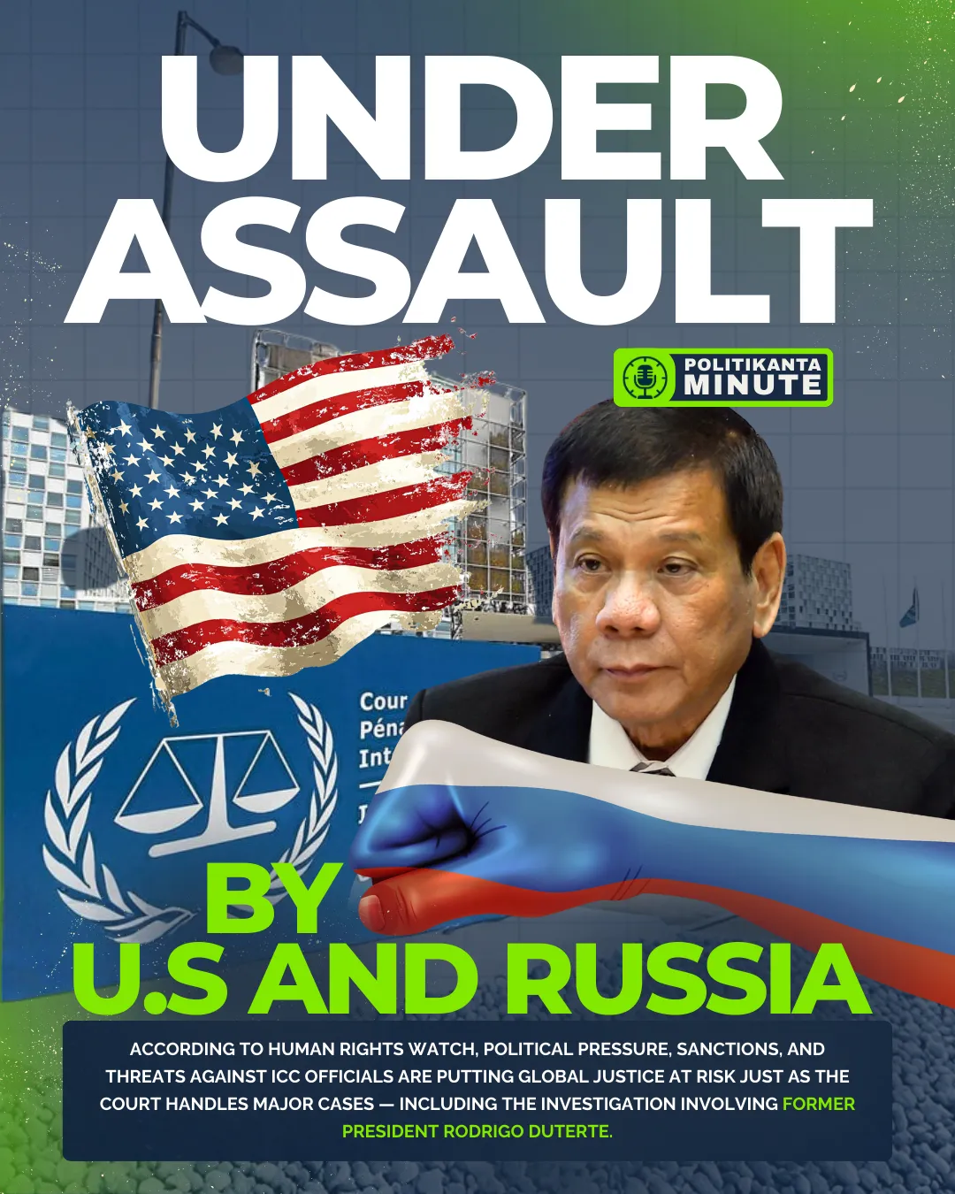 Exterior view of the International Criminal Court building in The Hague.