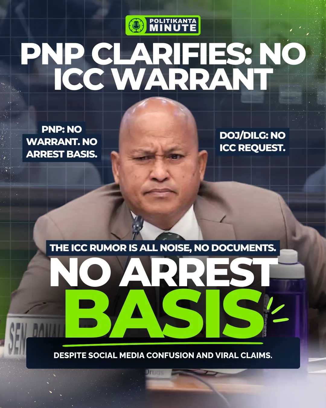 PNP: “Wala kaming arrest basis, wala rin kaming alam sa ‘warrant.’” Bato issue turns into another ICC misinformation wildfire.