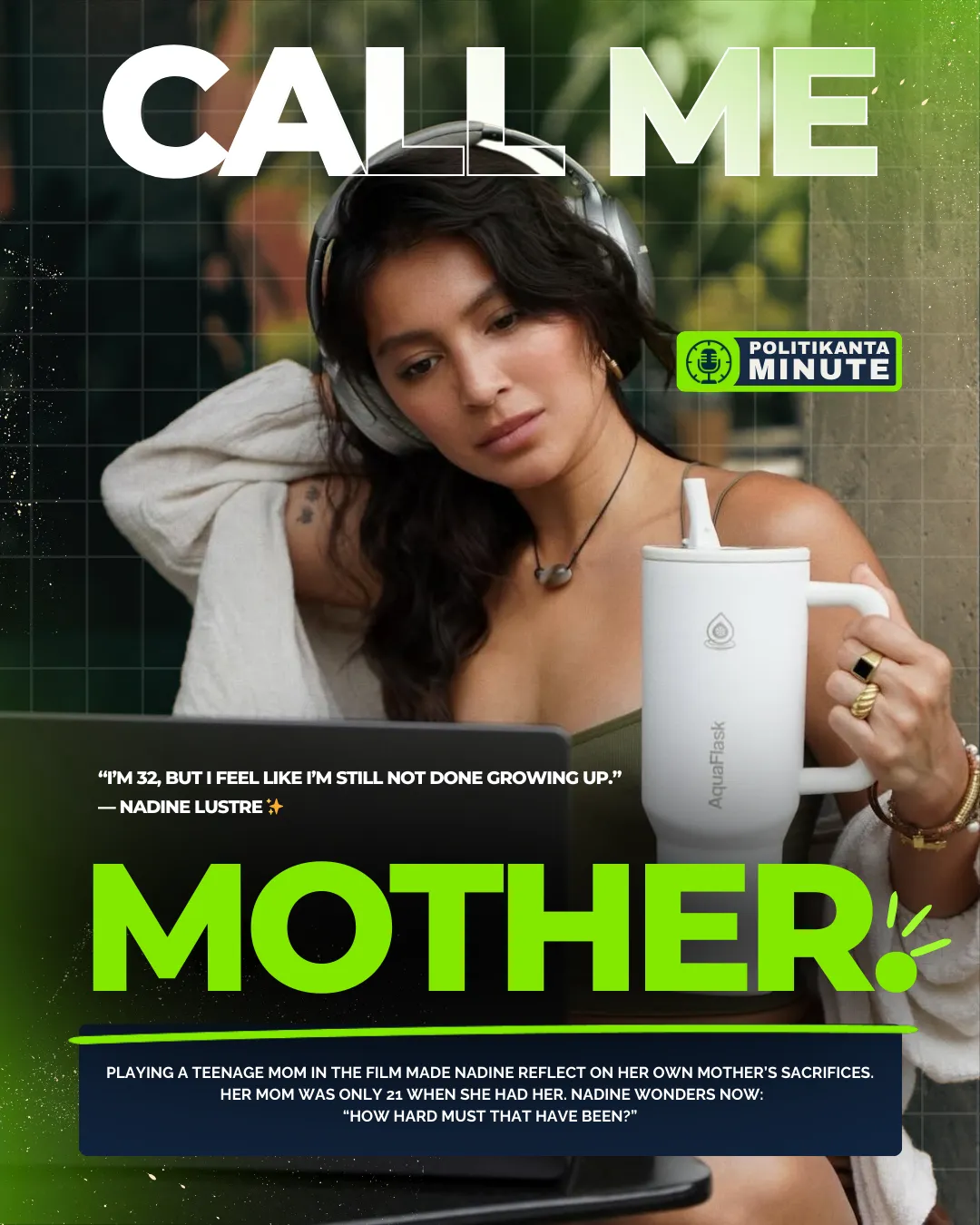 Nadine Lustre standing by a window in a warm-lit room, holding a cup and looking outside — a scene from her MMFF film ‘Call Me Mother.