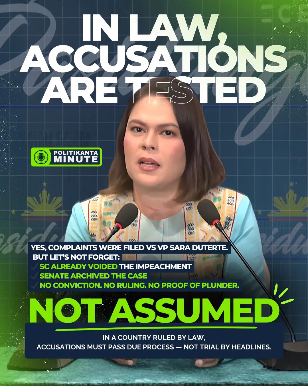 Plunder Charges Filed vs VP Sara Duterte: When Filing a Case Is Not Proof of Guilt