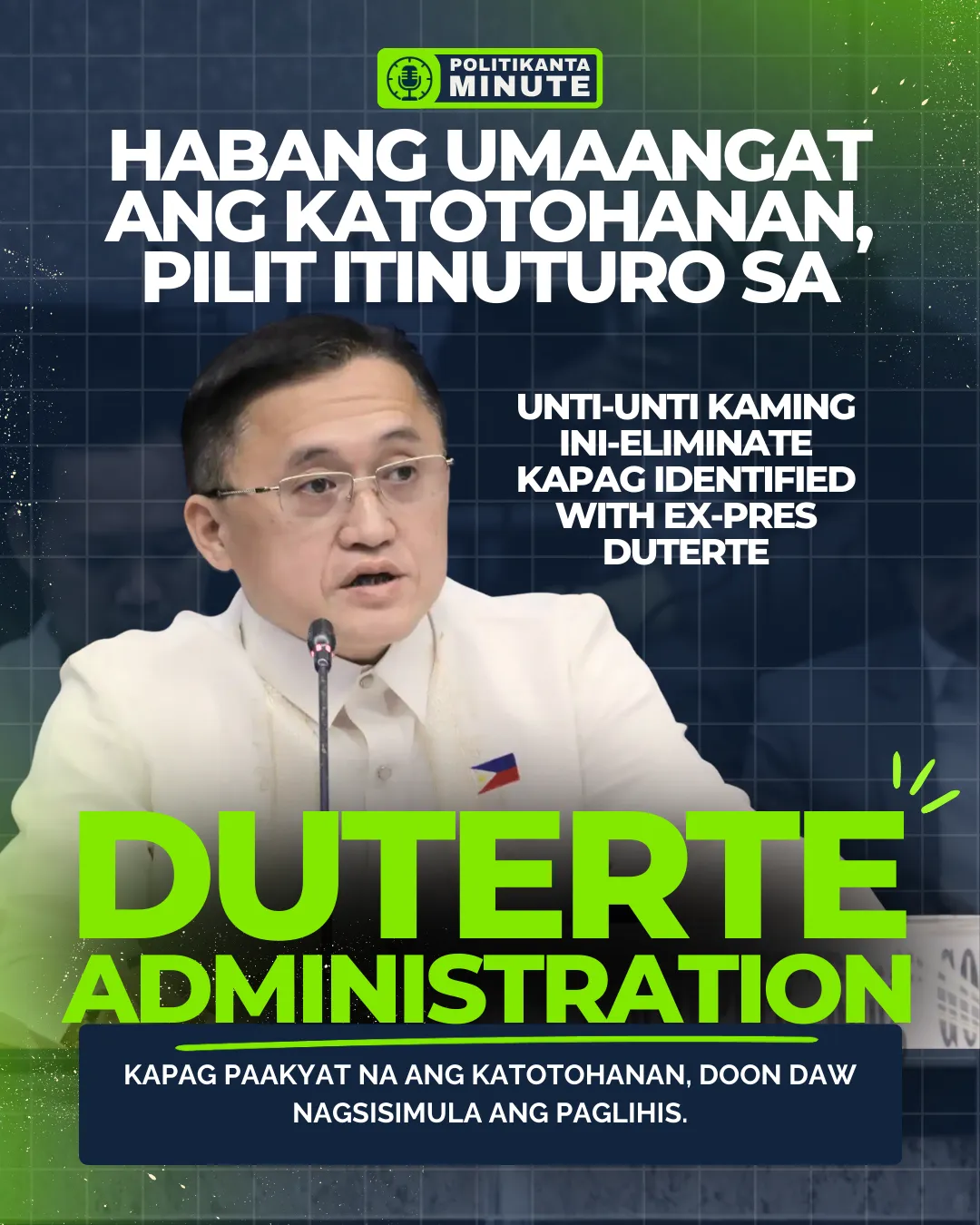 Senator Bong Go speaking in a video statement addressing allegations and political targeting linked to former President Duterte.