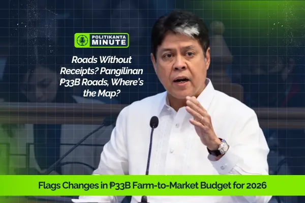 Senator Francis “Kiko” Pangilinan speaking during a Senate panel meeting, raising concerns over changes and validation issues in the ₱33-billion farm-to-market roads budget for 2026.